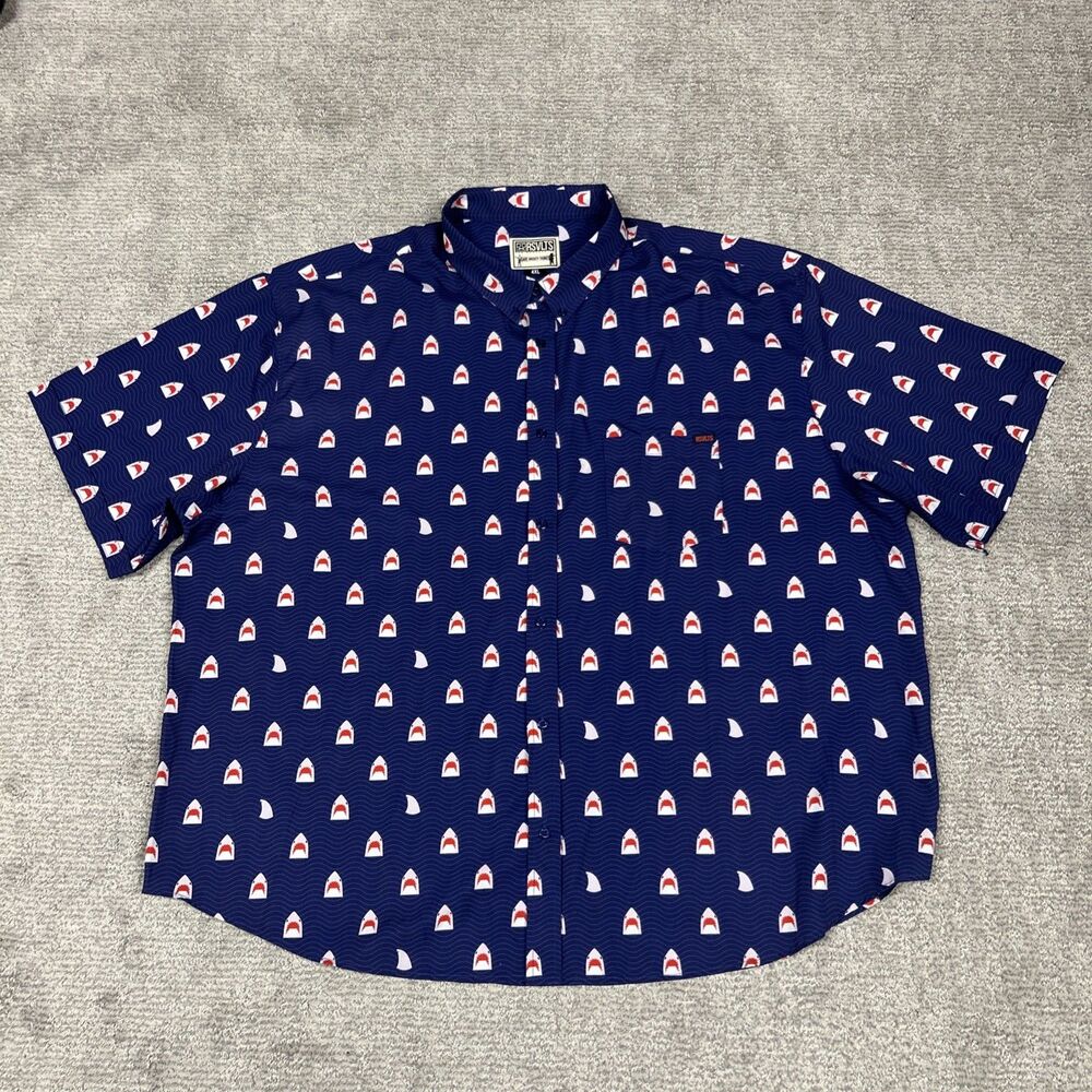 RSVLTS Chomp Shirt Mens 4XL Blue Shark Kunuflex Stretch Short Sleeve Button Down